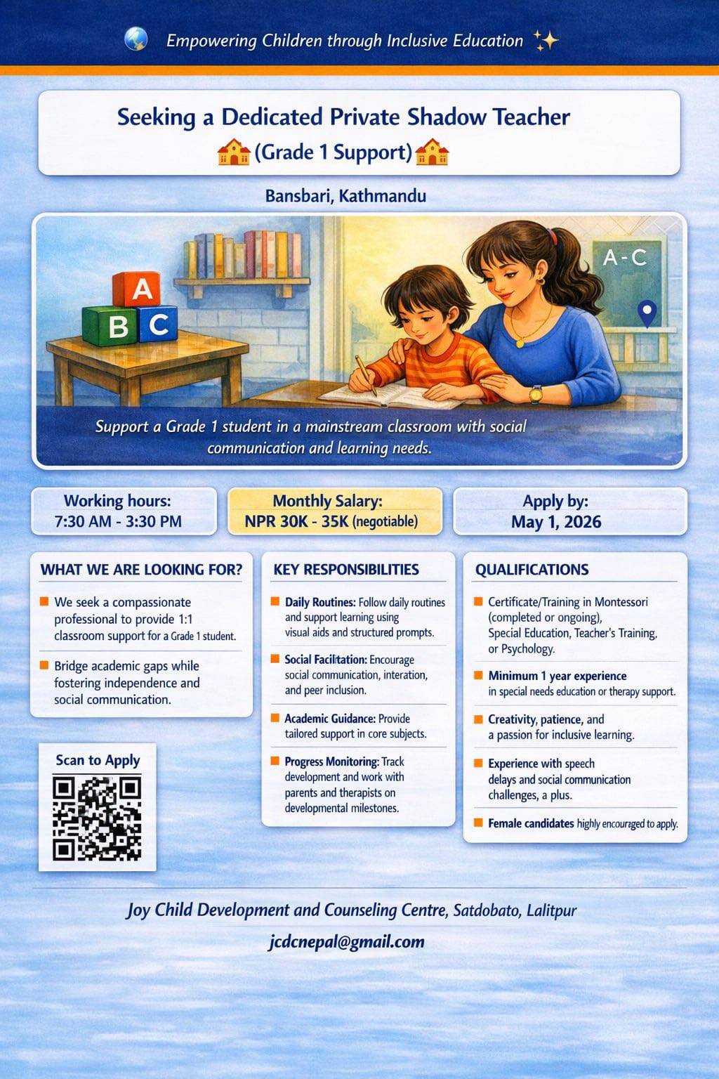Private Shadow Teacher / Learning Support Assistant (Grade 1)